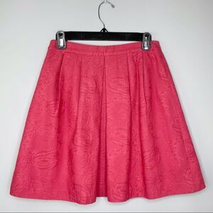 singlenoble Pink Rose Jaquard Woven Cotton Pleated Mini Skirt Size 36